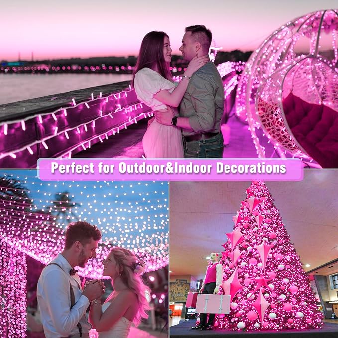200 LED Pink String Lights Indoor Valentines Day Decorations, 66 FT Valentines Day Lights Waterproof with 8 Modes, Clear Wire Pink Fairy Lights Plug in for Valentine Day Wedding Party Bedroom Decor