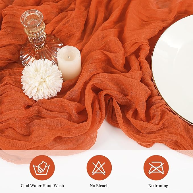 20 Pack Cheesecloth Table Runner 17 x 108 inch Long Boho Gauze Table Runners Semi Sheer Table Runner for Wedding Decor, Baby Shower, Birthday Party, Banquet (Orange)