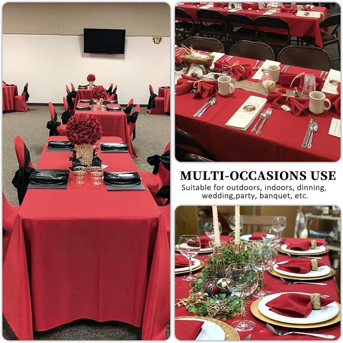 8 Pack Red Tablecloth 60 x 102 Inch Rectangular Table Cloth for 6 Foot Rectangle Tables, Wrinkle Resistant Washable Polyester Fabric for Holiday Buffet Wedding Party Banquet