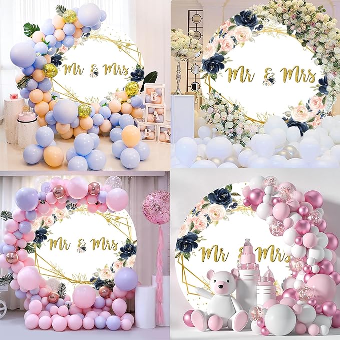 Miss to Mrs Round Backdrop 5ft Gold Pink Floral Bridal Shower Background Couples Engagement Wedding Ceremony Bride and Groom Anniversary Supplies Photo Booth Props 6.5x6.5ft