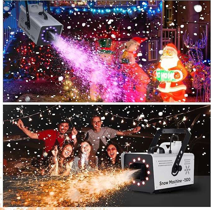 UPGREY 1500W Snow Machine for Outdoors and Indoors, Fake Snow Maker for Party with LED and Remote Controller