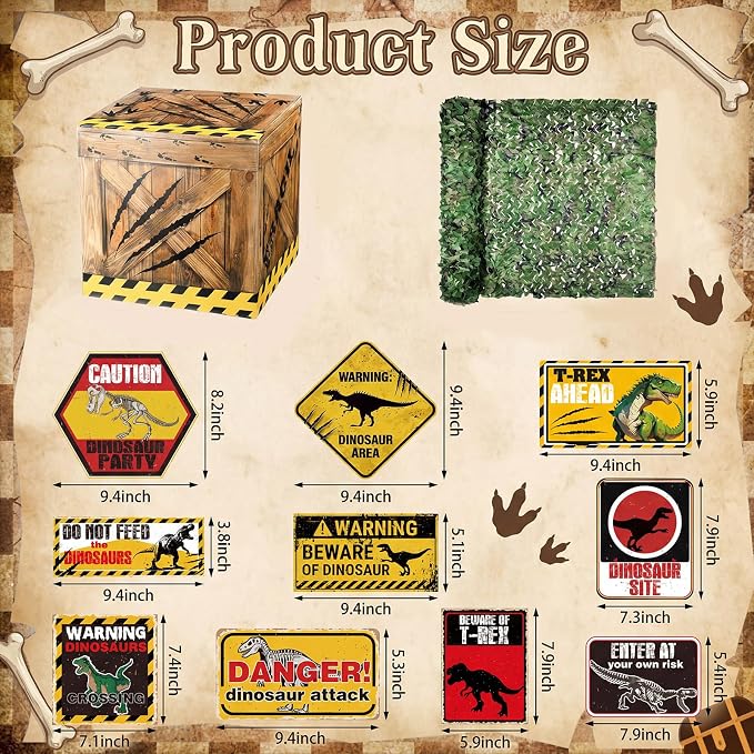 17 Pcs Dinosaur Birthday Party Decorations Set Dinosaur Cardboard Boxes, Stickers and Camouflage Net for Theme Birthday Party Decor Table Centerpieces Supplies