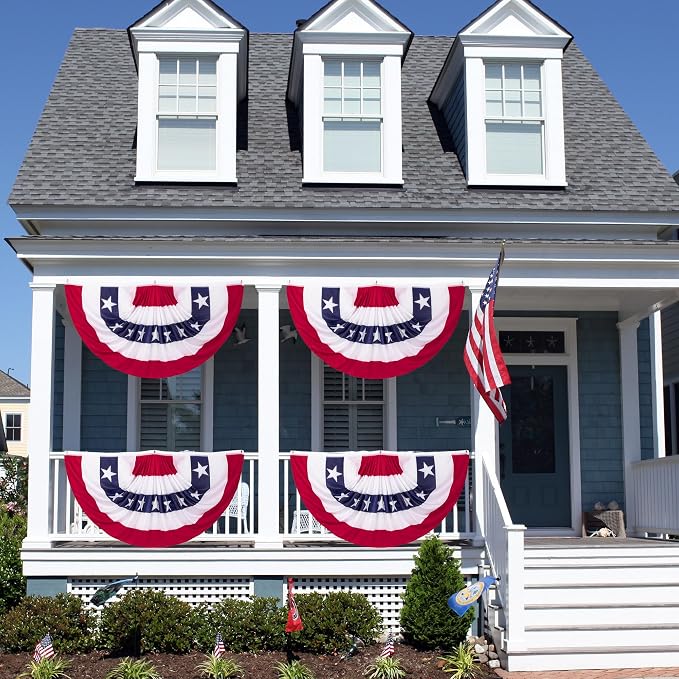 3 x 6 Ft Bunting Flags, Large Patriotic USA Pleated Fan Flags, 4th of July Decorations Bunting Banner Half Fan Flag for Independence Day Memorial Day 250th Anniversary Outdoor Home Door Yard Decor (Set of 4)