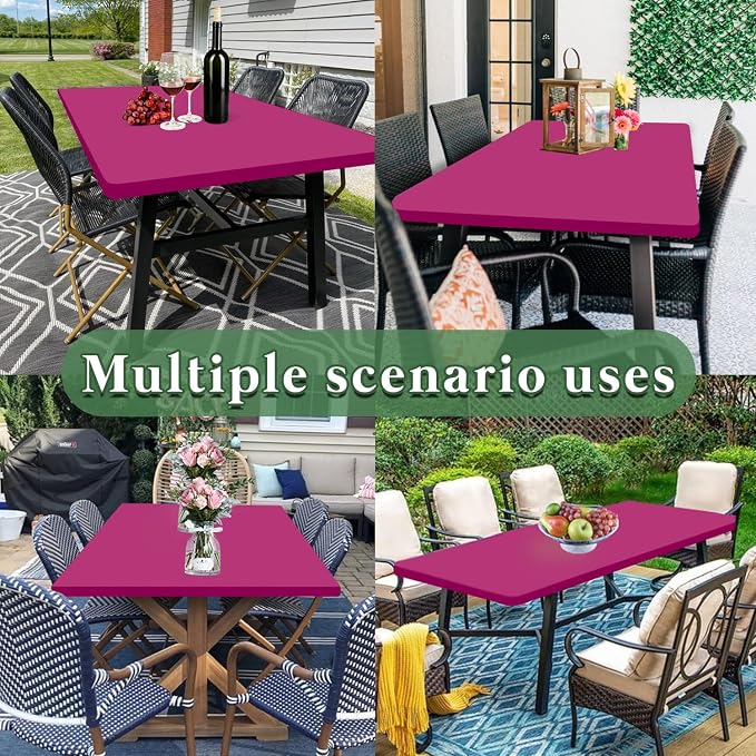6 Pack Picnic Table Cover Elastic Fitted Outdoor Tablecloths for 8 Foot Rectangle Tables Waterproof Stretch Washable Patio Folding Spandex Table Cloth Camping Banquet Parties (Hot Pink,30" x 96")