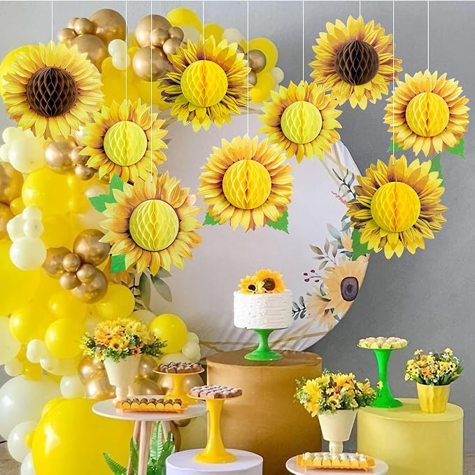 SUNBEAUTY Sunflower Party Decorations 3D Large Sunflower Birthday Honeycomb Hanging Paper Decorations Yellow Sun Flower Ceiling Wall Tissue Flowers Summer Baby Shower Classroom Bulletin Board