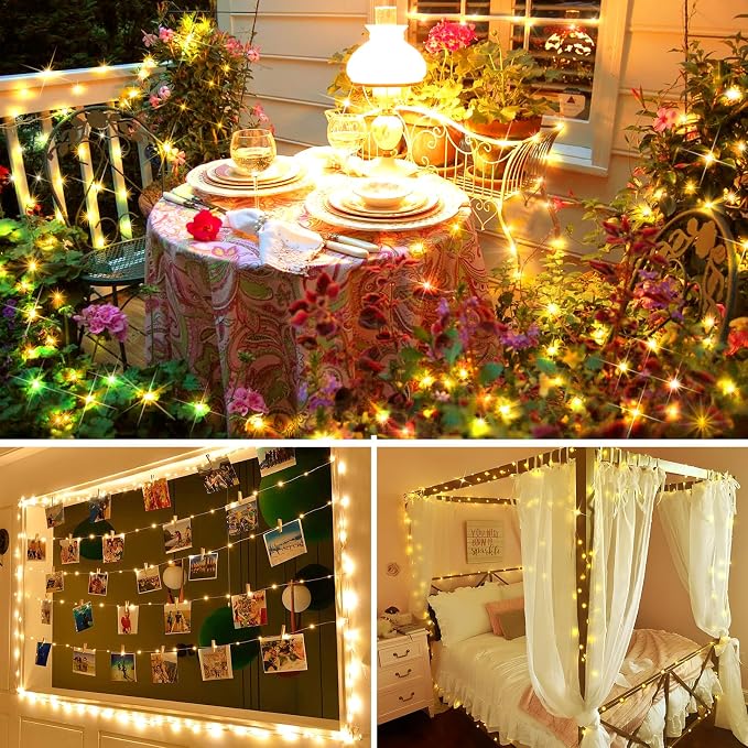 KNONEW 100FT 300 LED Outdoor Fairy Lights Plug in, Christmas Fairy Lights Outdoor Waterproof 8 Modes Memory Times for Wedding Bedroom Walls Garden Trees Decoration(Warm White)