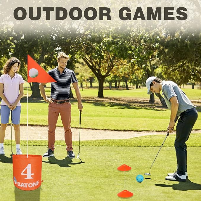BATONE Golf Bucket Game for Family, Adults and Kids Portable 6 Hole Golf Course with Balls and Flag, Outdoor Indoor Golf Yard Game for Park, Beach, Lawn, Camping