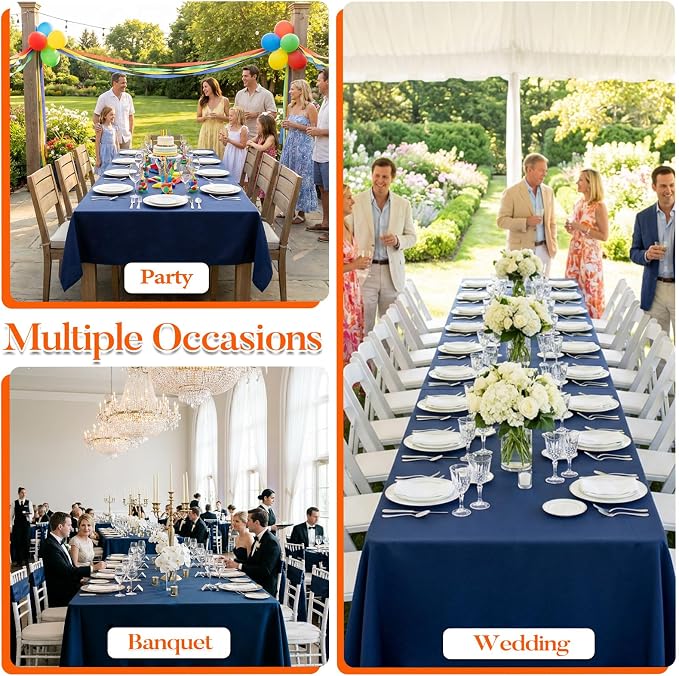 10 Pack Navy Blue Tablecloth 60x126 Inch Navy Blue Table Cloth for 8 Foot Rectangle Tables, Wrinkle Resistant Rectangular Tablecloth Washable Polyester Fabric Table Covers for Party Banquet Wedding