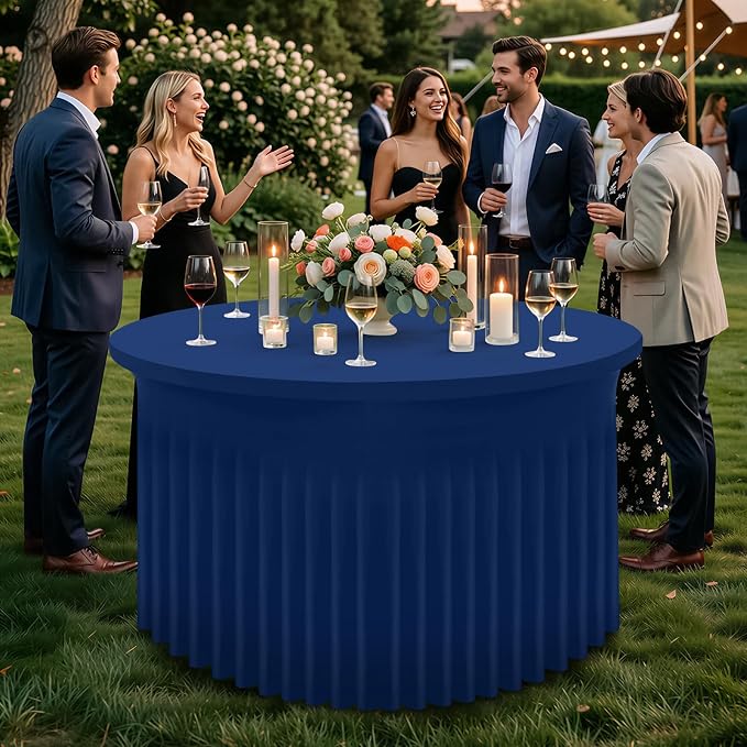 Smiry Round Spandex Tablecloth, Elastic Fitted Washable Tablecloths for 48 Round Tables, Waterpoof Stretch Table Cover Skirt for Outdoor, Wedding, Banquet & Parties, Navy
