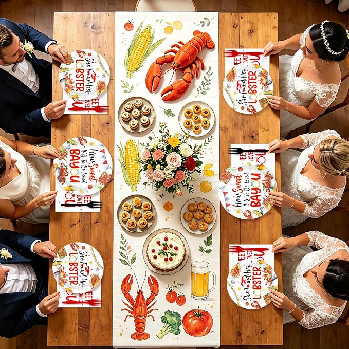 96 Pcs How Sweet It is to be Loved Bayou Party Decoration Louisiana Cajun Themed Plates and Napkins Crawfish Bridal Shower Tableware Set for Bachelorette Wedding Party Supplies, Serves 24