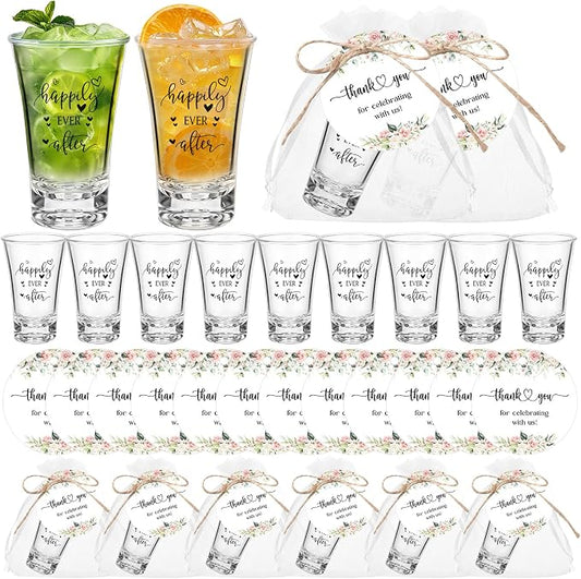Reallnaive 30 Sets Bridal Shower Favors for Guests Happily Ever After Bride Acrylic Clear Shot Glasses with Thank You Tags and Organza Bag Wedding Party Favors Souvenir Gift for Bachelorette Bridal
