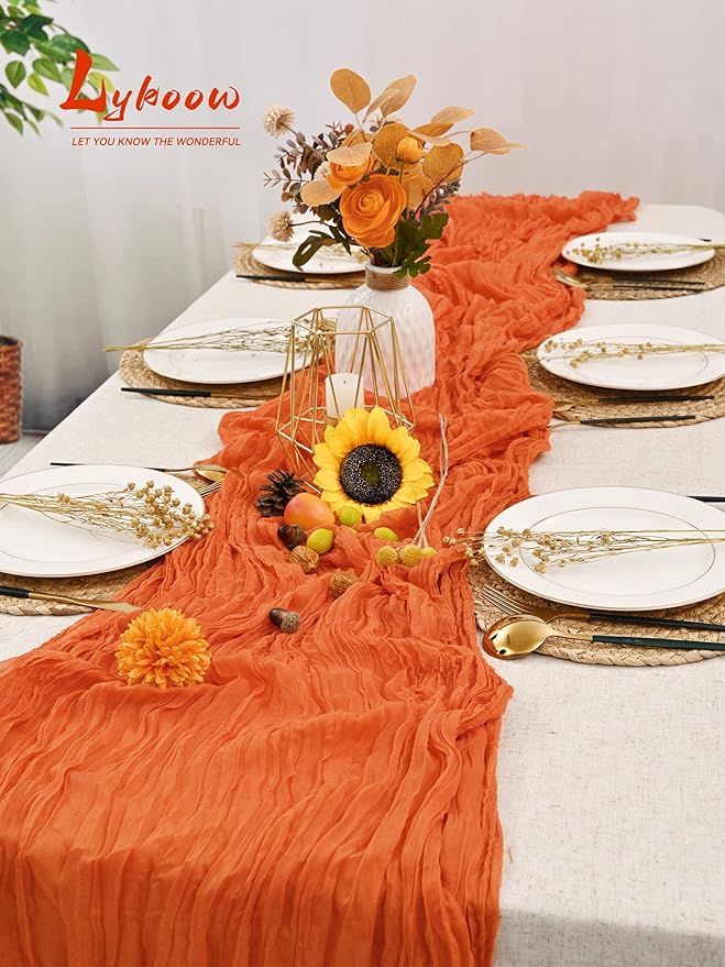 5 Packs Orange Cheesecloth Table Runner, 10Ft x 35" Orange Rustic Gauze Boho Wedding Table Runner Decoration, Wedding Party Bridal Shower Table Decor