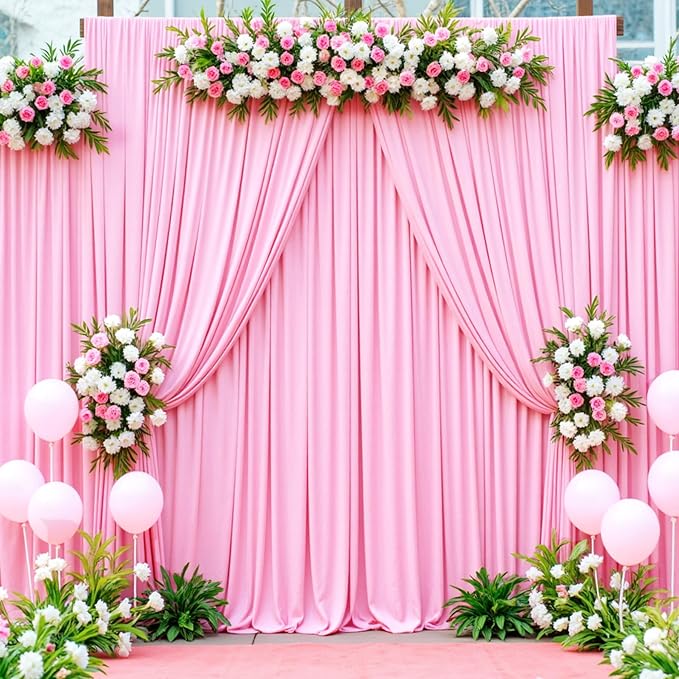 50ft x 12ft Wrinkle Free Pink Backdrop Curtains for Parties, 10 Panels 12FT Long Photo Backdrop Drapes Silky Back Drop Cloth for Wedding Birthday Photography Background Decor