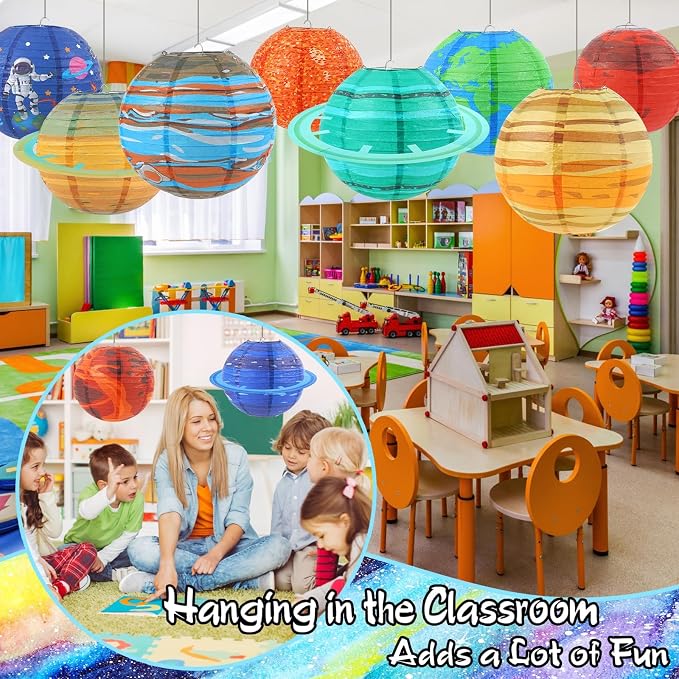Space Planet Paper Lanterns 10PCS Solar System Hanging Decor Out of This World Outer Space Party Decorations for Kids Astronaut Theme Party Supplies Galaxy Earth Home Birthday Decorations