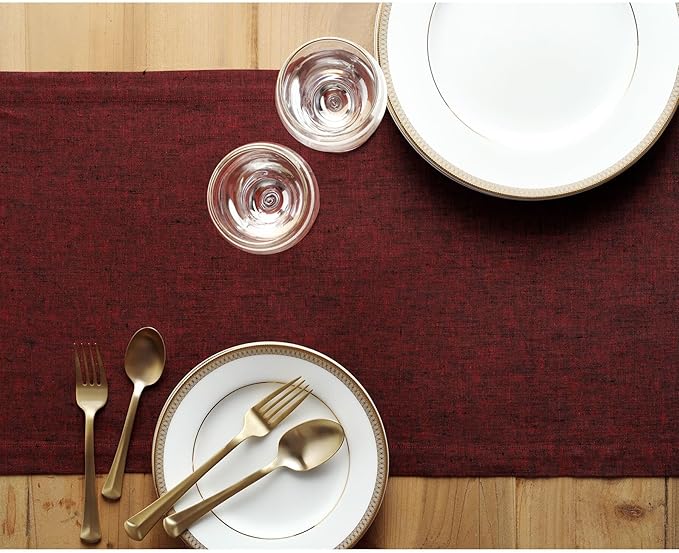 Solino Home Linen Table Runner 48 Inches - 100% Pure Linen Red Garnet Table Runner 14 x 48 Inch Ideal for Dresser and Coffee Tables - Mothers Day, Memorial Day - Athena