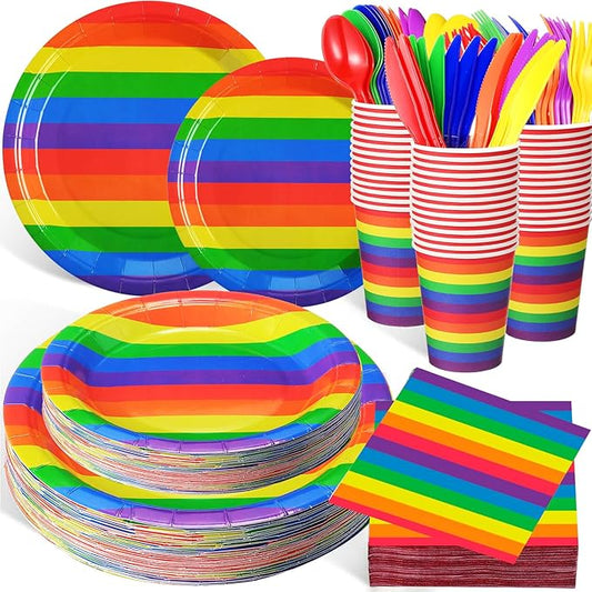 Party Decorations Supplies Paper Plates Napkins and Cups Cutlery (192, Rainbow, Pride)