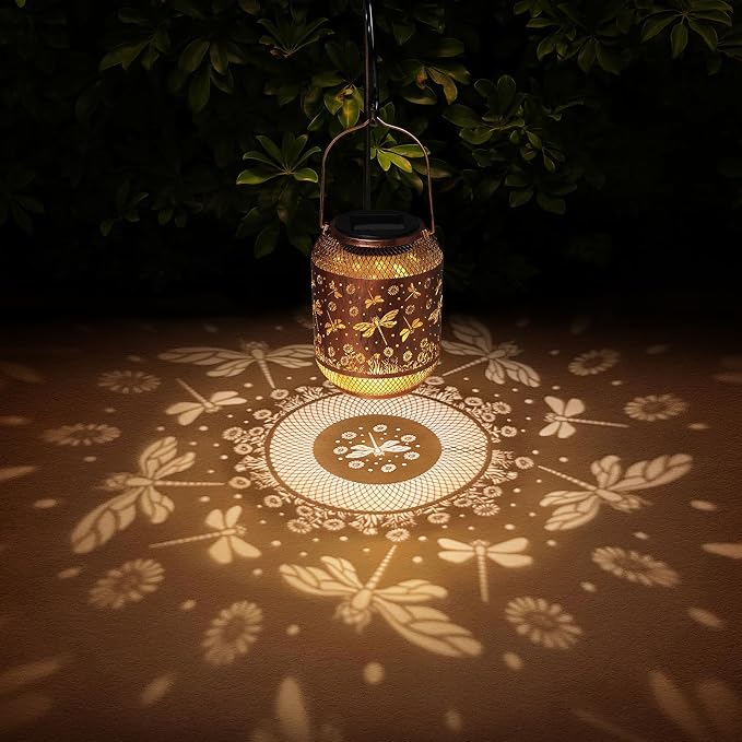 2 Pack Dragonfly Solar Lanterns Outdoor Waterproof Garden Decor Gifts for Mom Women Grandma Metal Hanging Solar Lights Outdoor Decoration for Patio,Yard,Porch,Backyard