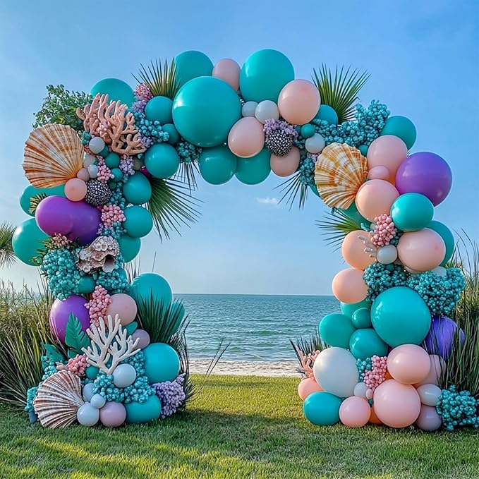 108Pcs Teal Double Stuffed Balloons Different Size, 18/12/10/5 inch Turquiose Balloons Garland Arch kit for Birthday Baby Shower Dolphin Mermaid Engagement Anniverasry Party Decoration