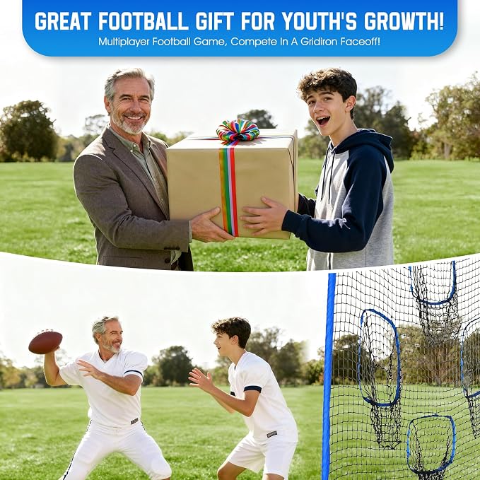 Football Throwing Net, Upgrade Heavy Duty Metal Frame Quarterback Training Equipment Throwing Machine with 1-4 Targets, Easy Setup Football Target Practice with CarryBag, Allweather Indoor Outdoor Use