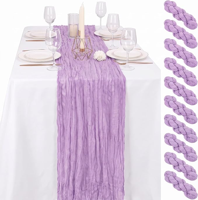 10 Pack Lilac Cheesecloth Table Runner17 x108 Boho Gauze Fabric Table Runner Vintage Rustic Sheer Runners for Wedding Party Bridal Baby Shower Table Decorations