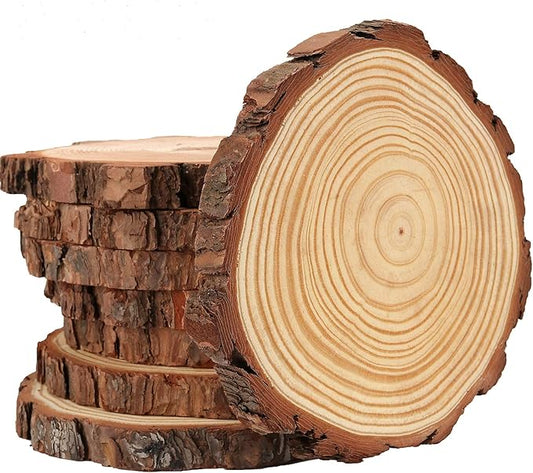 HOZEON 8 PCS 8-9 Inches Natural Wood Slices, Smooth Rustic Unfinished Wood Slices, Wood Slices for Crafts, Arts, Wedding Decoration, Christmas, Ornaments, DIY Crafts