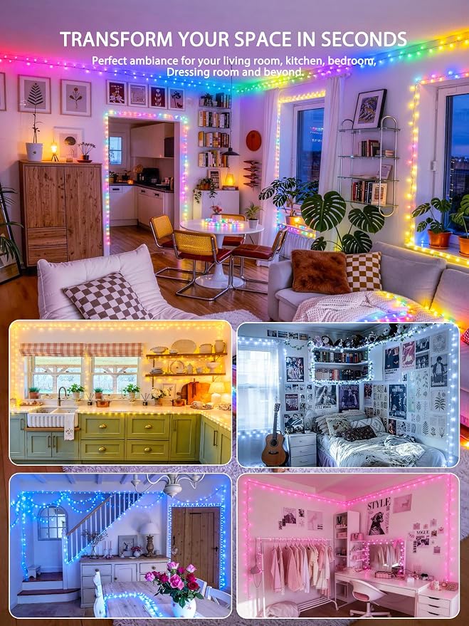 JMEXSUSS 200 LED RGB String Light 66ft for Outdoor Indoor 4th of July Decor, Color Change Christmas Lights Clear Wire Plug in for Bedroom Tree Room Party Birthday Independent Day Decorations