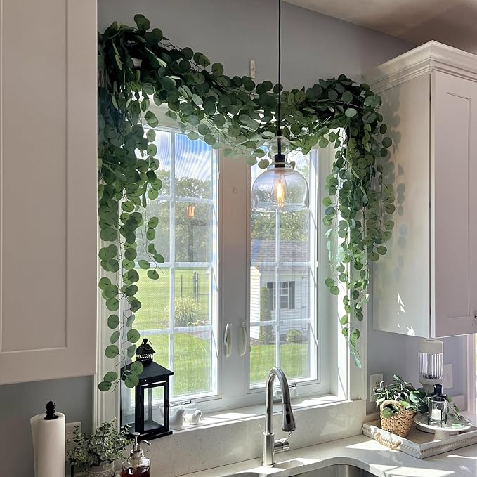 CQURE 48Pcs Eucalyptus Garland,Artificial Eucalyptus Leaves Table Greenery Garland Wreath Vines for Wedding Party Table Bedroom Wall Room Decor