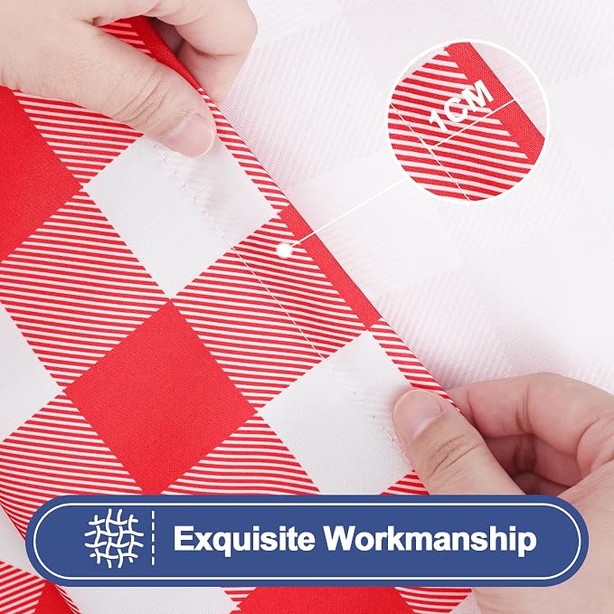 Smiry Picnic Table Cloth 6 Pack, Waterproof Elastic Fitted Tablecloths for 8FT Rectangle Tables, Washable Polyester Buffalo Plaid Tablecloth for Camping, Dining & Outdoor (Red & White, 30" x 96")