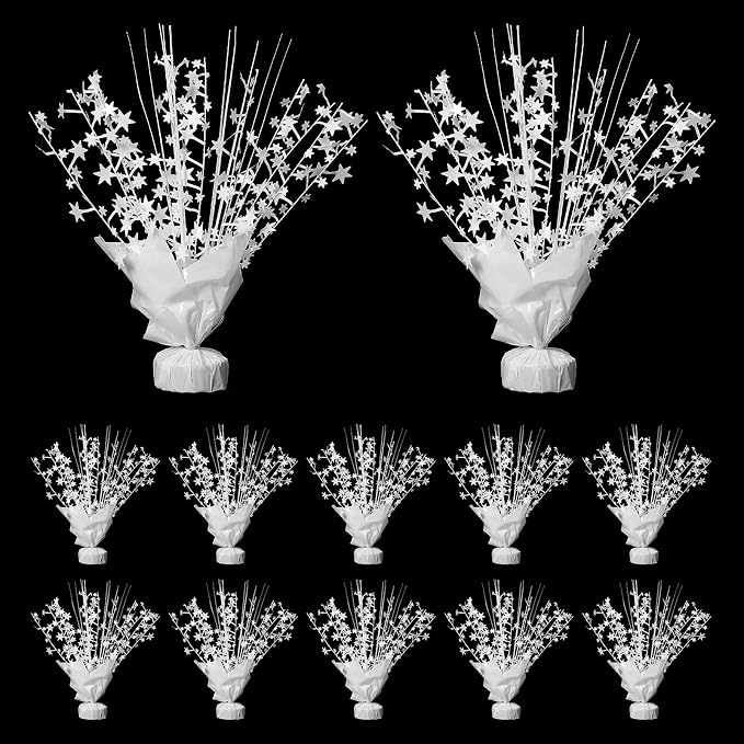 12 Pack White Metallic Foil Spray Centerpiece Star Table Decoration Burst Table Centerpieces for Birthday New Year Wedding Anniversary Graduation Party Supply (White)