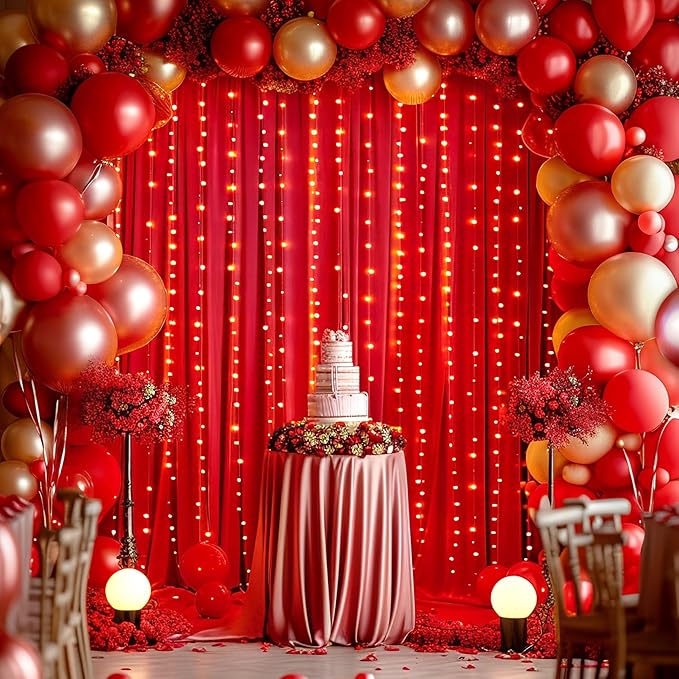 10 Panels Red Backdrop Curtain for Parties Wedding Wrinkle Free Red Photo Curtains Backdrop Drapes Fabric Decoration for Christmas Birthday Party Baby Shower 50ft(W) x 10ft(H)