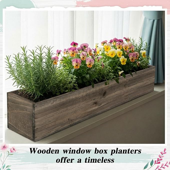 Dandat 2 Set Wood Boxes for Centerpieces 28x5 Inch Rectangle Wooden Planter Box Rustic Wooden Planters with Removable Plastic Liner Floral Foam Blocks for Christmas Wedding Home Garden Decor(Brown)