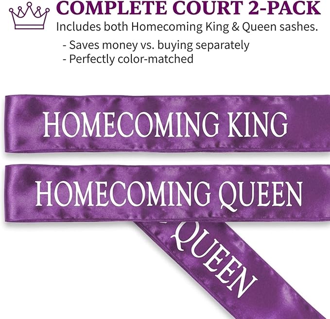 Anderson's Satin Sash Sets, King & Queen, 72 Inch x 3 Inch - 2 Pieces, Homecoming Court & Royalty Sashes