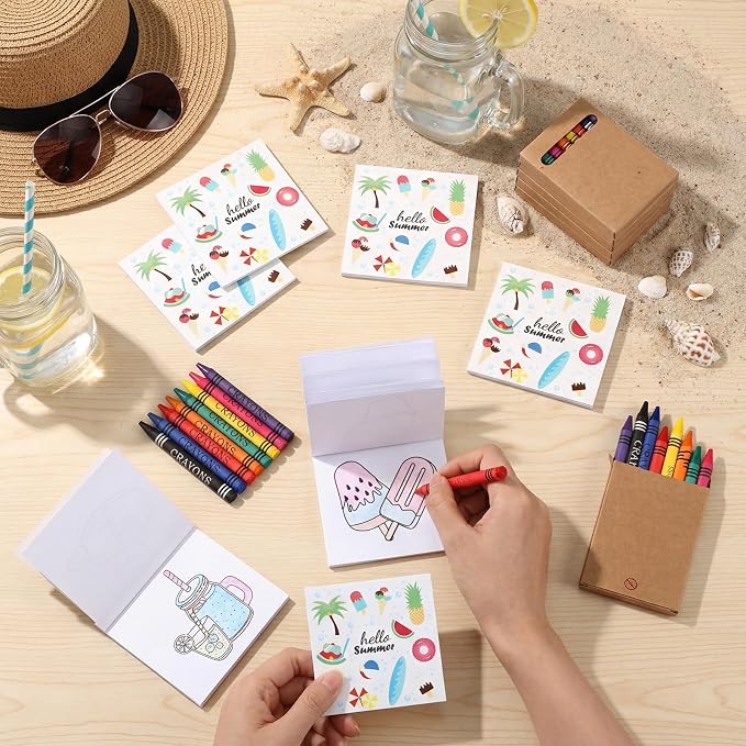 270 Pcs Mini Summer Coloring Books Welcome Back to School Gifts for Students with Crayons Kids Summer Pool Beach Coloring Book Party Favors