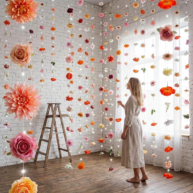 Suncalla 6 Pack 35.4ft Fake Flower Garland Backdrop with LED Lights Hanging Wildflower Floral Vine Decorations for Wedding Bridal Shower Birthday Baby Shower Party Backdrop(Vivid,Multicolor)