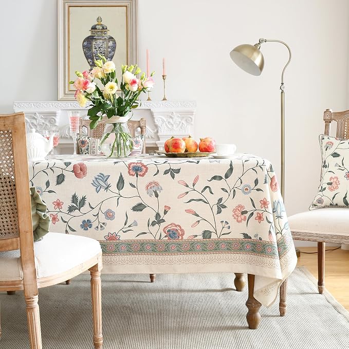 ISAENNE Designer French Linen Square Tablecloth,67"x67"-Daffy | Vintage Elegant Large Table Cloth for Square Table,Floral Pattern,Decoration,Heavyweight,Dining Room,Kitchen,Thanksgiving