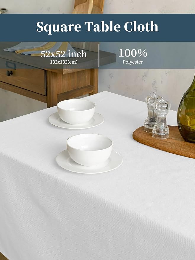 12 Pack White Tablecloths, 52 x 52 Inch Stain and Wrinkle Resistant Washable Polyester Tablecloth for Square Tables, White Tablecloth for Wedding Party Buffet