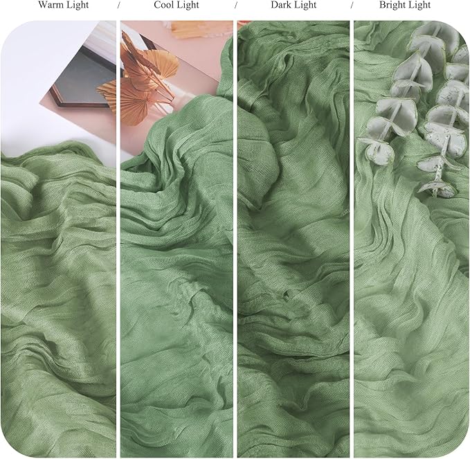 24 Pack Sage Green Cheesecloth Table Runner 10FT Boho Gauze Cheese Cloth Table Runner Rustic Sheer Fabric Table Runners for Wedding Bridal Shower Baby Shower Party(21.5×120 Inch)