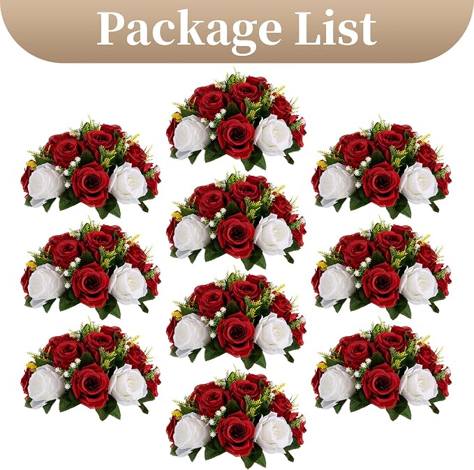 Sziqiqi Red Fake Flowers for Wedding Centerpiece Kissing Flower Balls for Tables Flower Centerpieces Arrangement for Party Road Lead