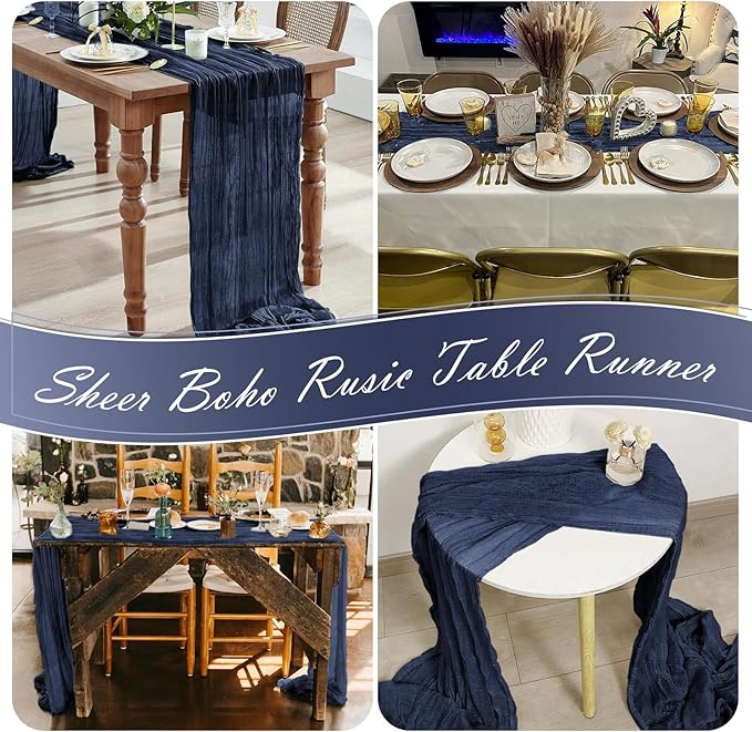 30 Pack Navy Blue Cheesecloth Table Runner 17 x 108 inch Cheese Cloth Table Runners 9ft Blue Table Runner Rustic Romantic Sheer Gauze Runner for Wedding Party Baby Shower Table Decoration