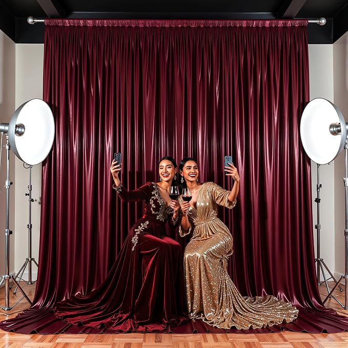 10x10 ft Burgundy Glitter Backdrop Curtain for Parties, Wrinkle Free Glitter Photo Backdrop Drapes 2 Panels 5x10FT Shimmer Back Drop Cloth for Wedding Birthday Christmas Photography Background Decor
