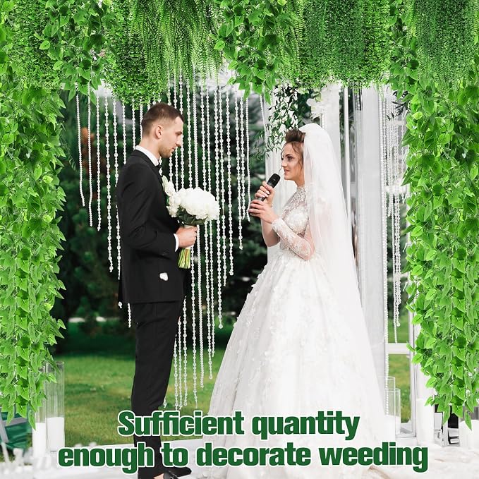 Daifunli 16 Pcs Artificial Hanging Plants Fake Hanging Ferns Plastic Faux Plants for Wall Room Garden Garland Indoor Outdoor Decor No Basket (Boston,Eucalyptus,Ivy Vine,String of Pearls)