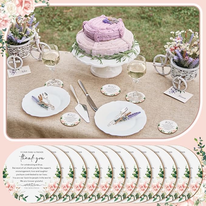 Hushee 200 Pcs Wedding Favors for Guests Floral Cork Coasters Bulk Bridal Shower Thank You Gifts Natural Wood Coaster Wedding Welcome Bag Stuffers Floral Bridal Shower Favors Souvenirs Party Supplies