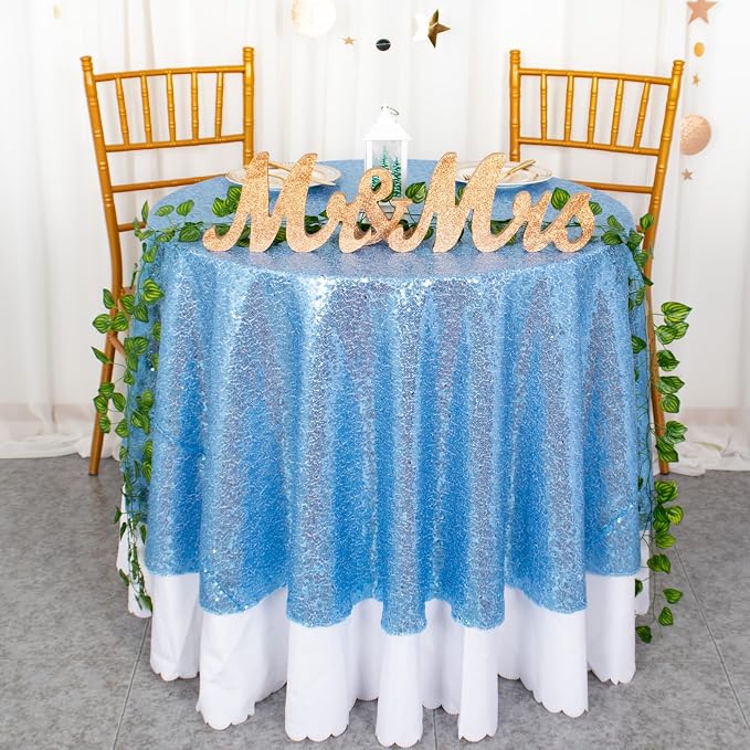 ShiDianYi Round Tablecloth Baby Blue 72 Inch Sequin Tablecloth Glitter Dessert Cake Tablecloth Sequin Table Cover Cloth for Baby Shower Linen Polyester Sequin Overlay for Banquet Birthday Home Parties