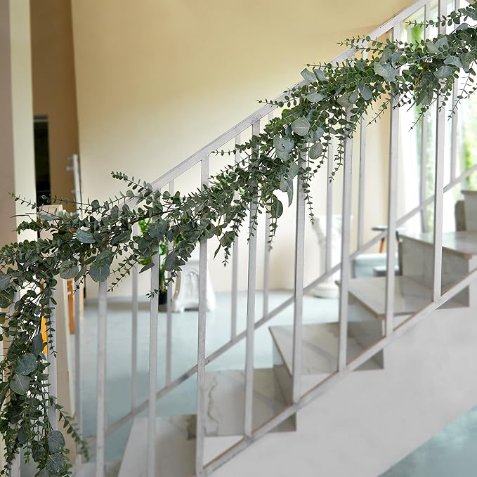 9 FT Eucalyptus Greenery Garlands for Table, Artificial Long Greenery Garlands, Spring Green Eucalyptus Garland for Wedding, Mantle, Party, Home Decor