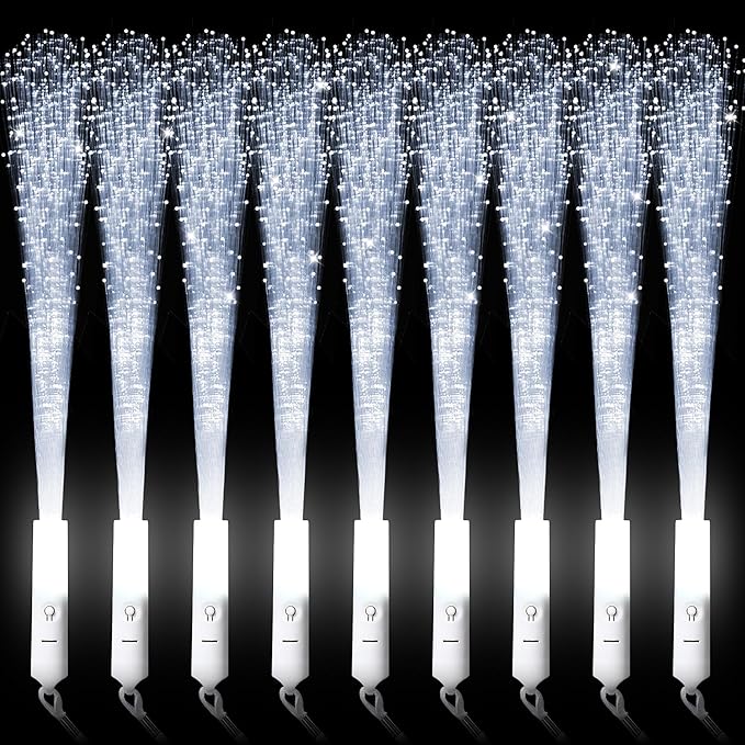 miikoul 16 Pcs Fiber Optic Wands White Glow Sticks LED Wedding Wand Light up Party Favor Sticks Flashing Wands with 3 Light Modes for neon Party Wedding Baby Shower Birthday Party Supplies