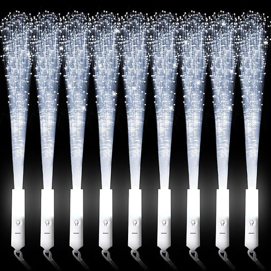 miikoul 16 Pcs Fiber Optic Wands White Glow Sticks LED Wedding Wand Light up Party Favor Sticks Flashing Wands with 3 Light Modes for neon Party Wedding Baby Shower Birthday Party Supplies