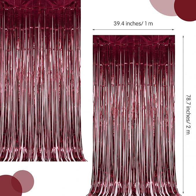 Arrowbash 33 Pcs Burgundy Maroon White Birthday Decorations Include Happy Birthday Banner, Red Tinsel Foil Backdrop, Tissue Paper Pom Poms, Dots Garland, Bow Balloons, Paper Tassels (Bottle Style)