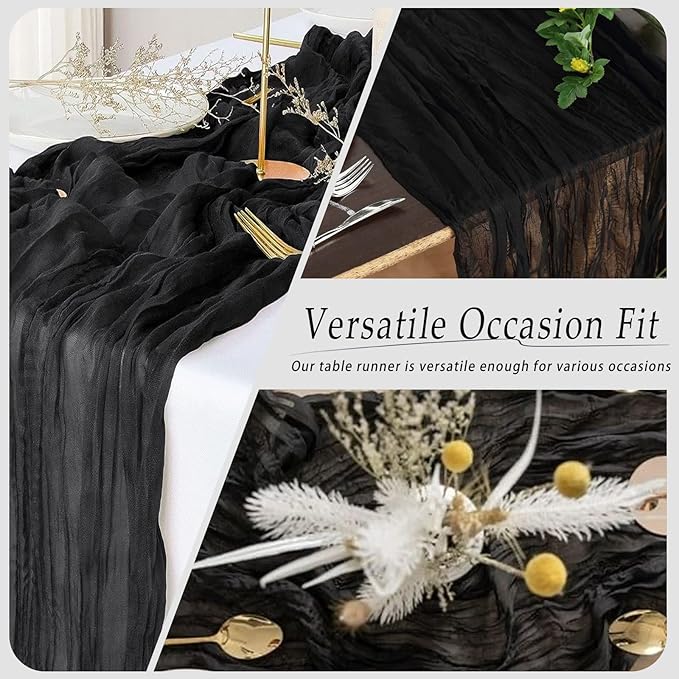 10 Pack Black Cheesecloth Table Runner 17x108 Inch Semi Sheer Boho Rustic Gauze Cheese Cloth Table Runners for Wedding Party Birthday Baby Shower Home Décor