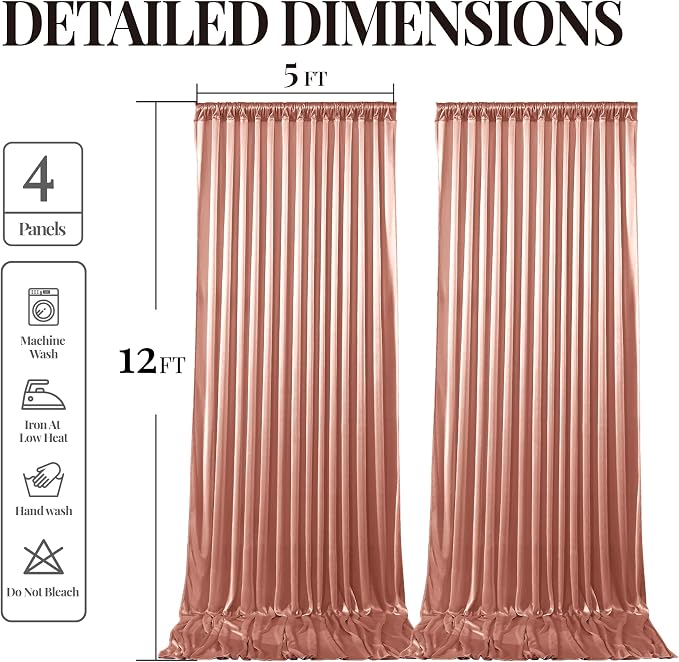 20x12ft Rose Gold Glitter Backdrop Curtain for Parties, Wrinkle Free Satin Photo Backdrop Drapes 4 Panels 5x12FT Shimmer Back Drop Cloth for Wedding Birthday Baby Shower Photography Background Decor