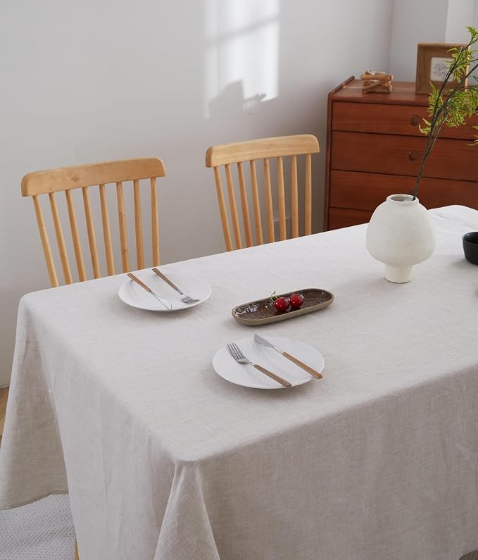 100% French Flax Linen Tablecloths Rectangle 144Lx60W Inch for Dinners, Parties, Easter, Halloween, Camping, Stone Washed, Textured, Machine Washable, 12-14 Sets (60''x144'', Natural Linen)